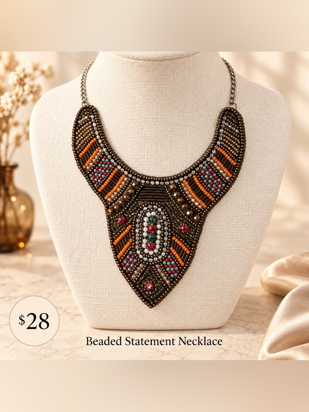 Beaded Statement Necklace - Multicolor